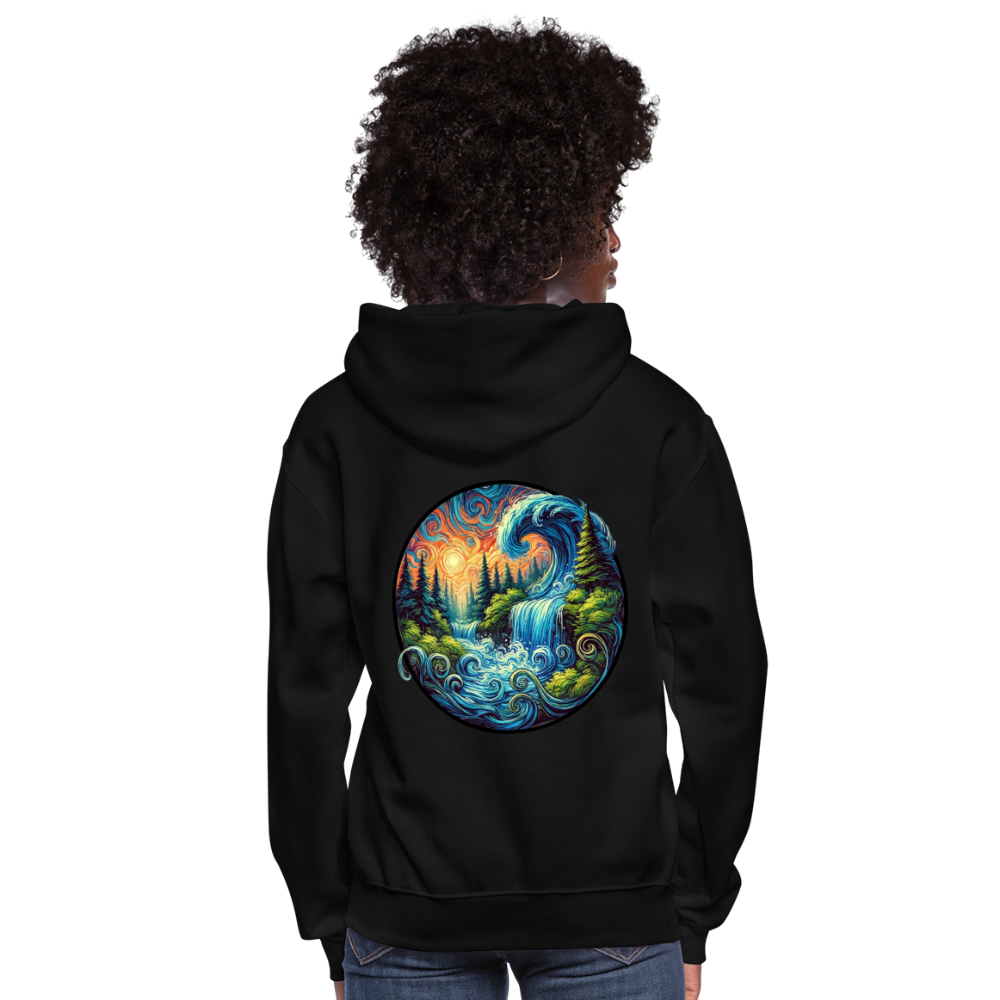 Women's Waterfall Graphic Hoodie with Logo - black