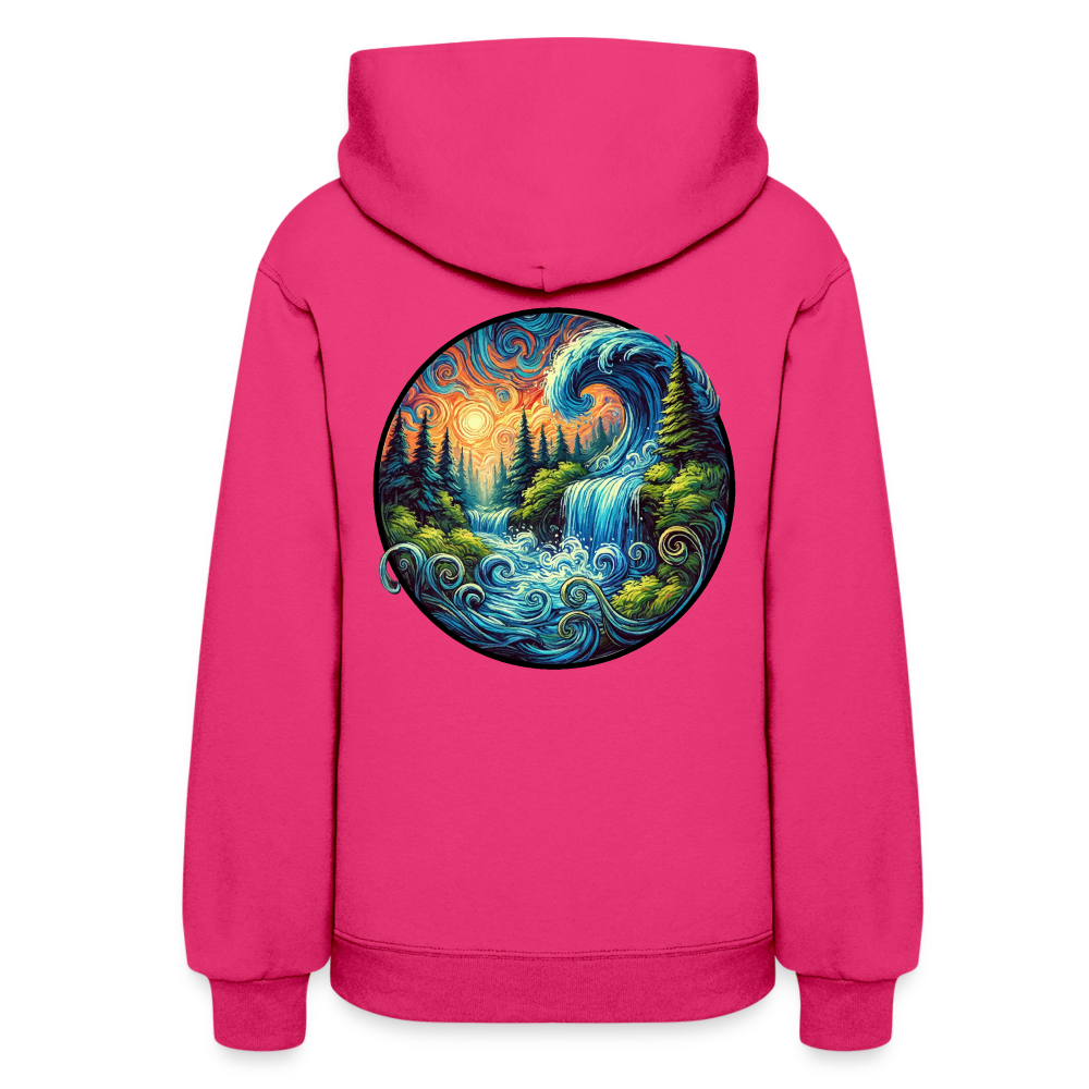 Women's Waterfall Graphic Hoodie with Logo - fuchsia