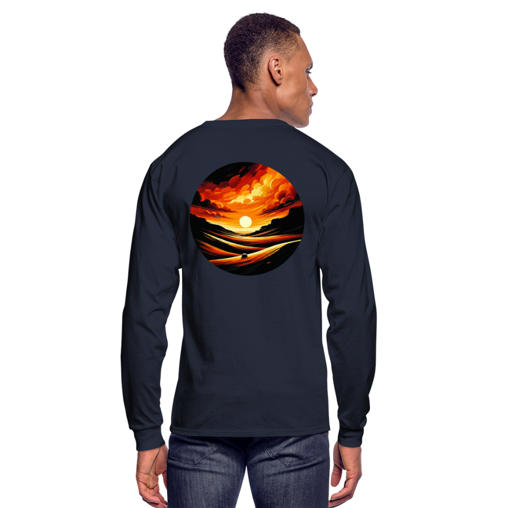 Men's Desert Sunset Graphic Long Sleeve Shirt with Logo - navy