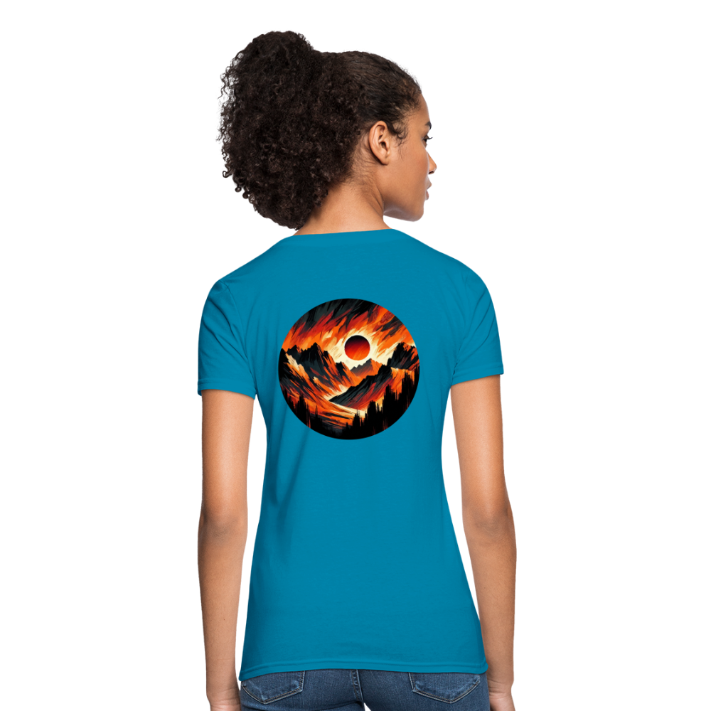 Women's Orange and Black Mountain Range T-Shirt with Logo - turquoise