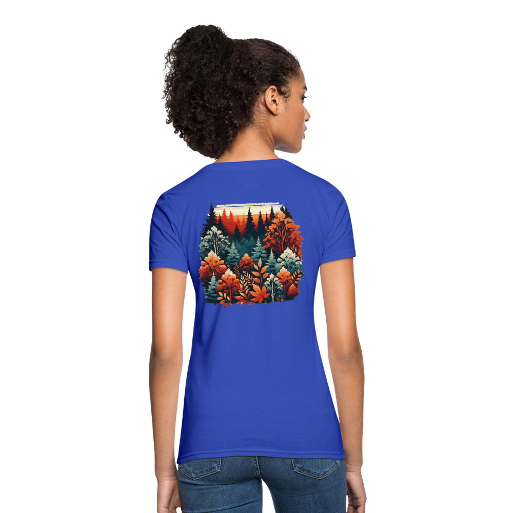 Women's Autumn Leaves Graphic T-Shirt with Logo - royal blue