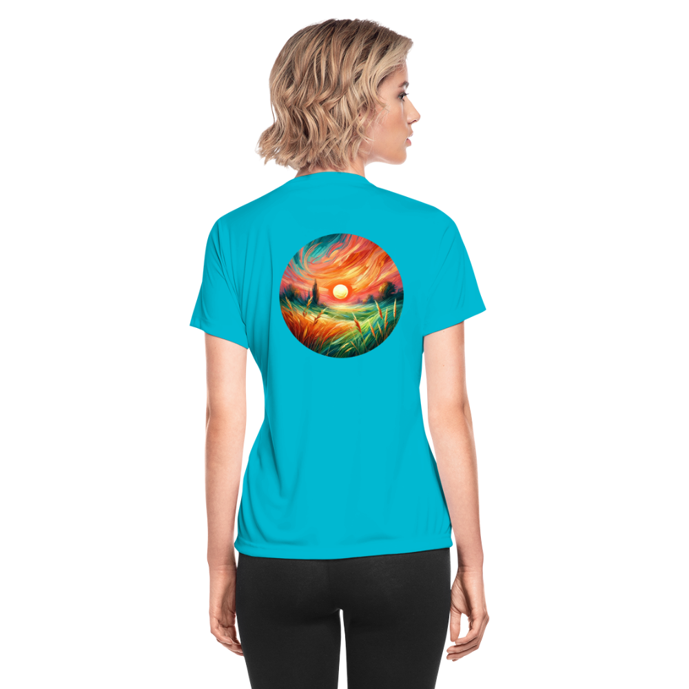 Women's Pink Wheat Field Graphic Moisture Wicking Performance T-Shirt with Logo - turquoise