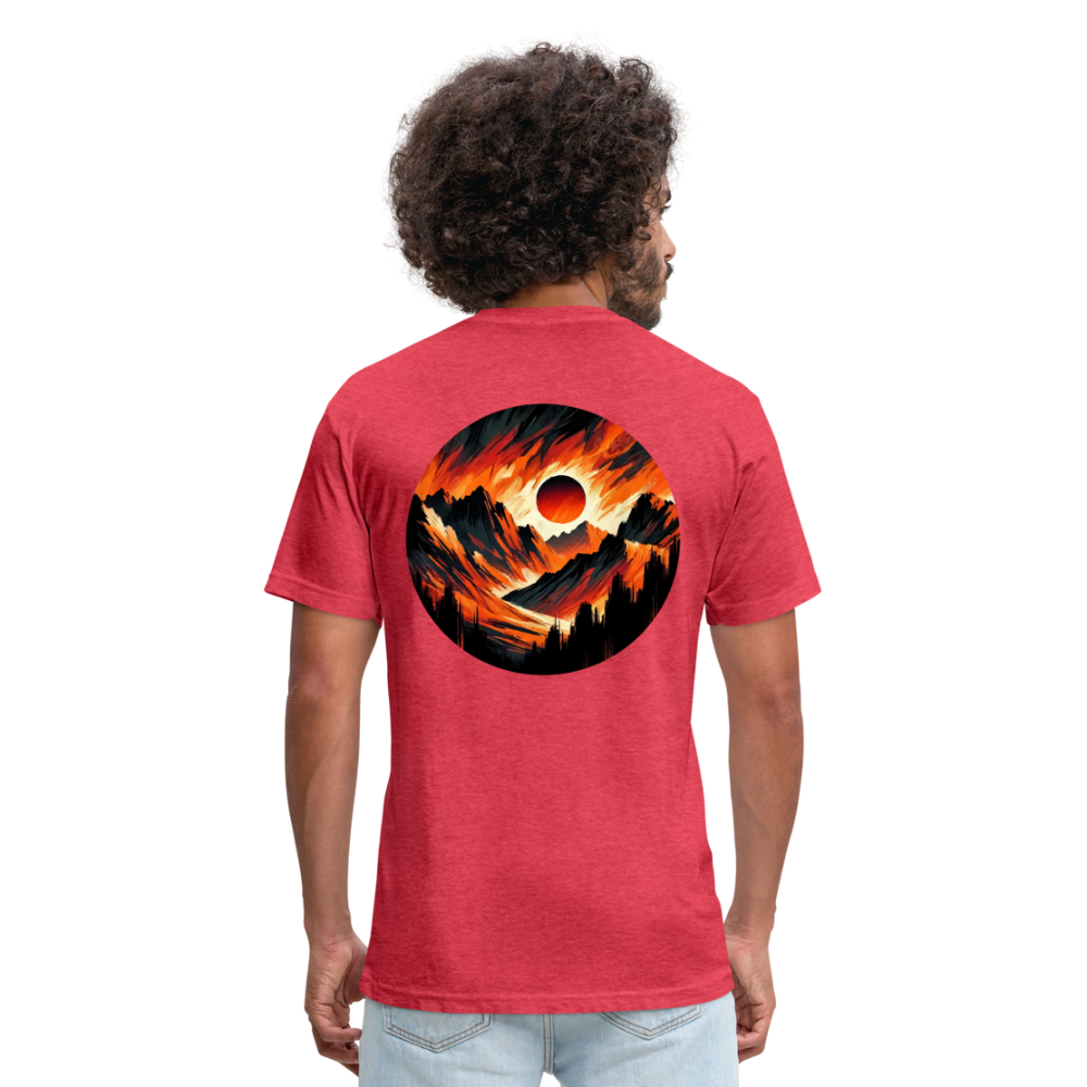 Orange and Black Mountain Range Graphic Unisex Fitted Cotton/Poly T-Shirt with Logo - heather red