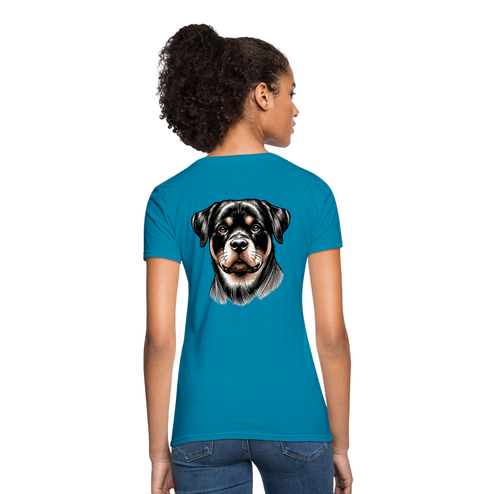 Fine Line Rottweiler Graphic Women's T-Shirt with Logo - turquoise