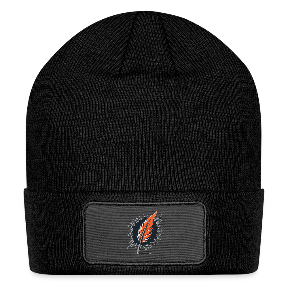 Plain Patch Beanie with Logo - black