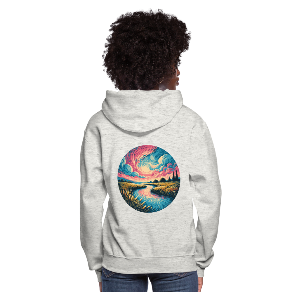 Women's River Pink and Blue Sky Graphic Hoodie with Logo - heather oatmeal