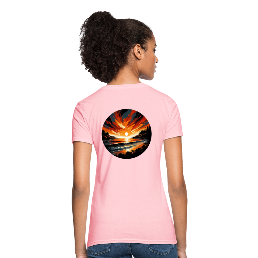 Women's Beach Sunset Graphic T-Shirt with Logo - pink