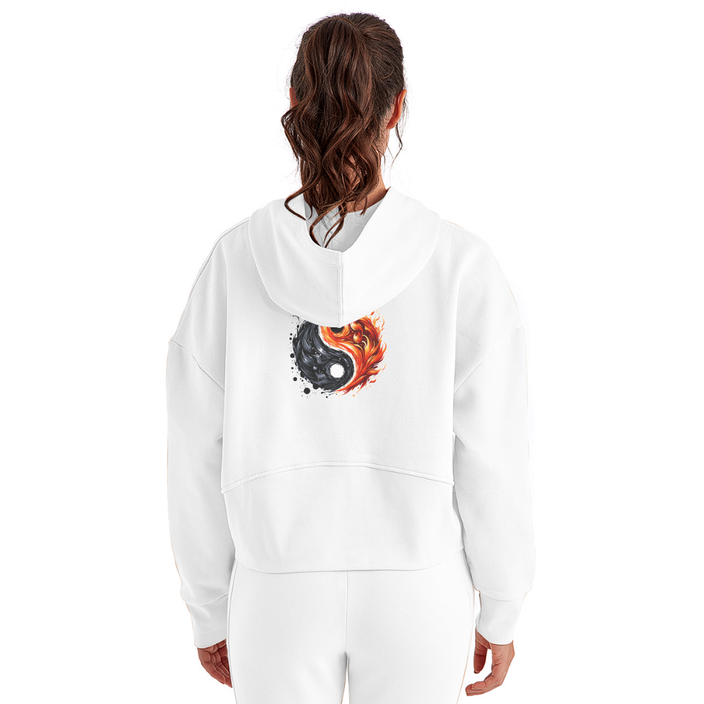 Women's Official Ink and Ember  Yin and Yang Half Zip Cropped Hoodie with Logo - white