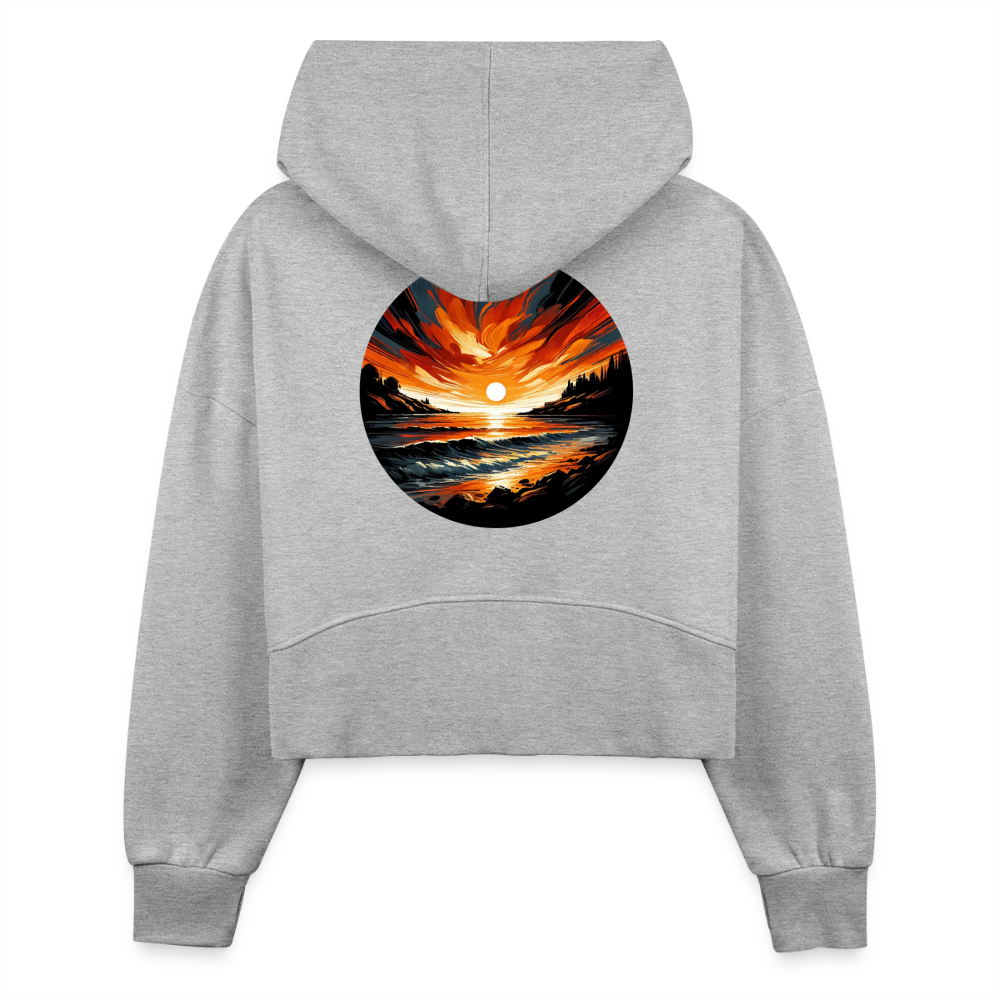 Women's Beach Sunset Graphic Half Zip Cropped Hoodie with Logo - heather gray