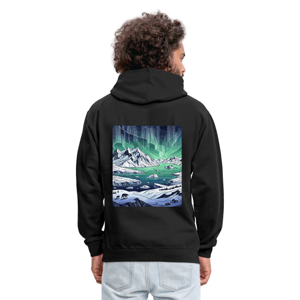 Colored Northern Lights Arctic Landscape Graphic Unisex Contrast Hoodie with Logo - black/asphalt