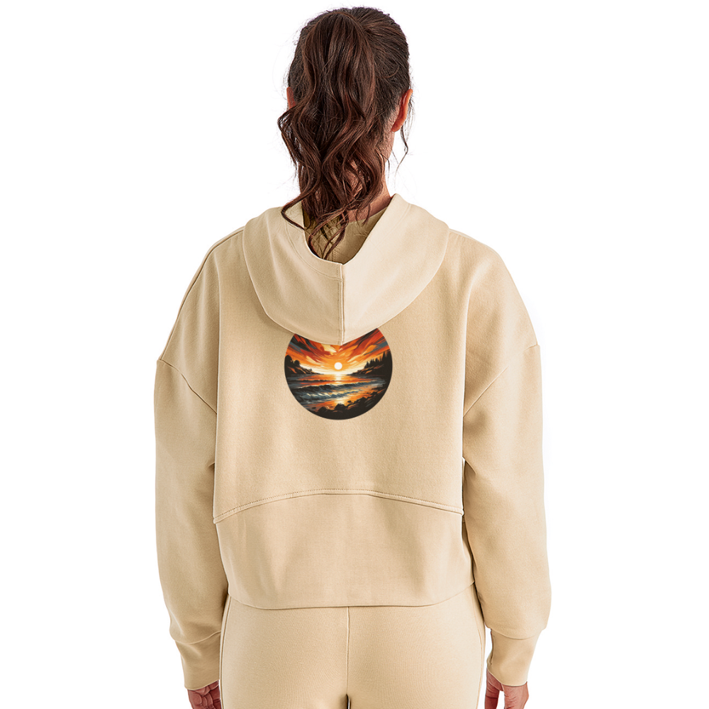 Women's Beach Sunset Graphic Half Zip Cropped Hoodie with Logo - nude