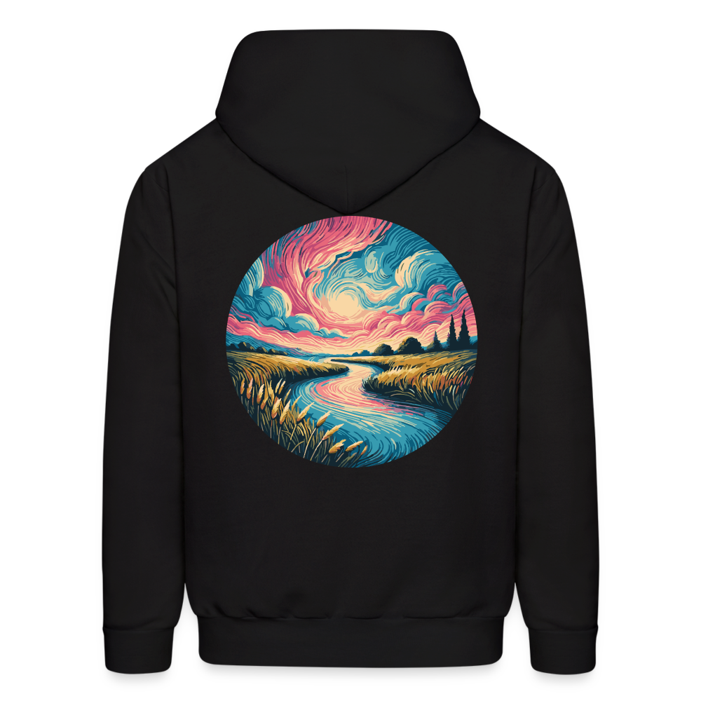 Men's River Pink and Blue Sky Graphic Hoodie with Logo - black