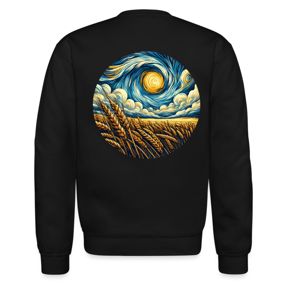 Wheat Field Graphic Crewneck Sweatshirt with Logo - black