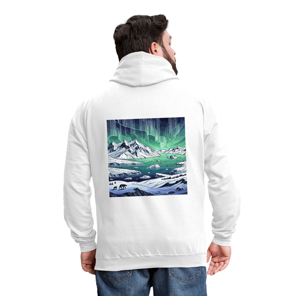 Colored Northern Lights Arctic Landscape Graphic Unisex Contrast Hoodie with Logo - white/gray