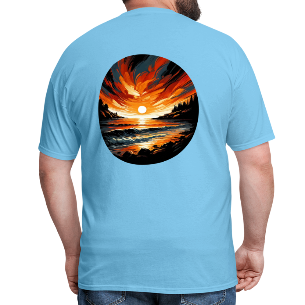 Beach Sunset Graphic Unisex Classic T-Shirt with Logo - aquatic blue