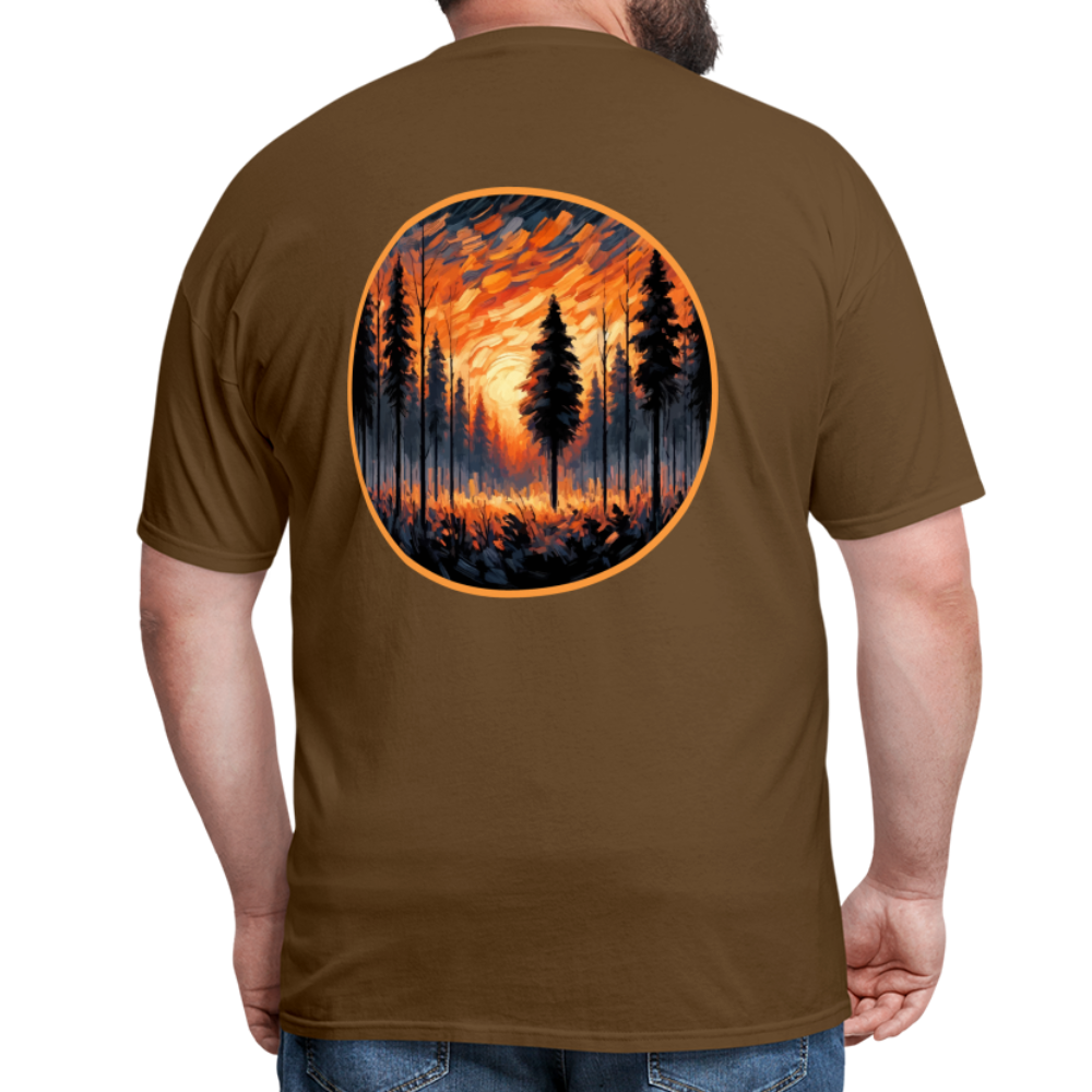 Orange Forest Sunset Unisex Classic T-Shirt with Logo - brown