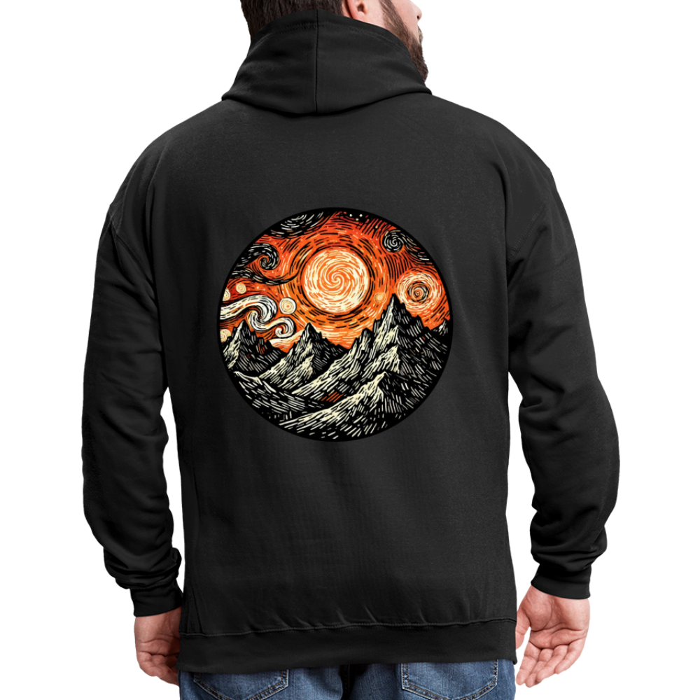 Orange Swirling Mountains Graphic Unisex Contrast Hoodie with Logo - black/asphalt