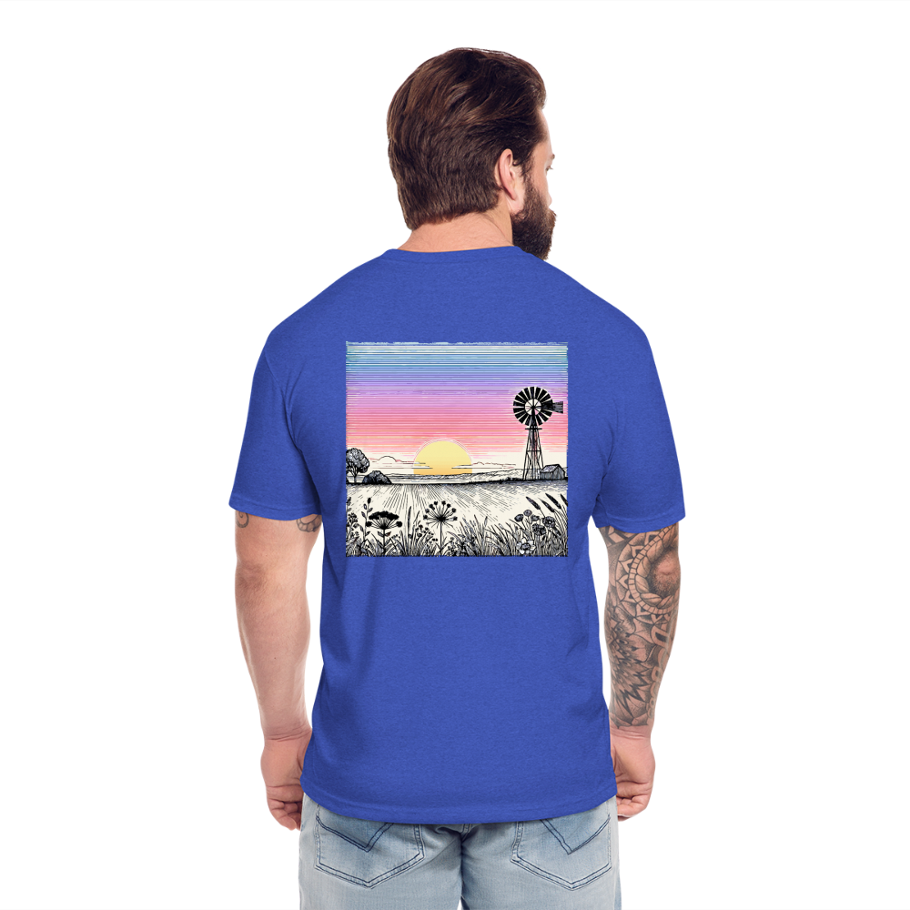 Colored Prairie Landscape Graphic Unisex Fitted Cotton/Poly T-Shirt with Logo - heather royal