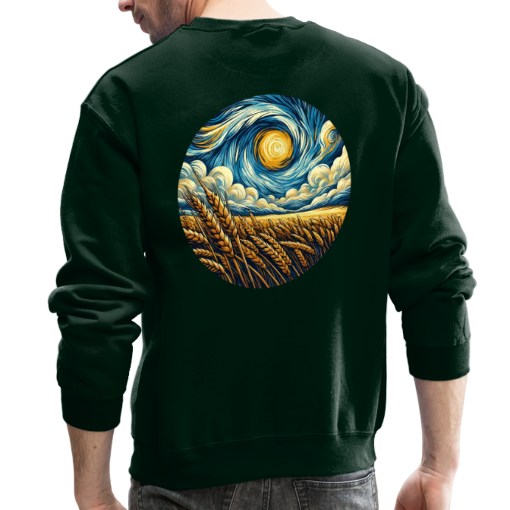 Wheat Field Graphic Crewneck Sweatshirt with Logo - forest green