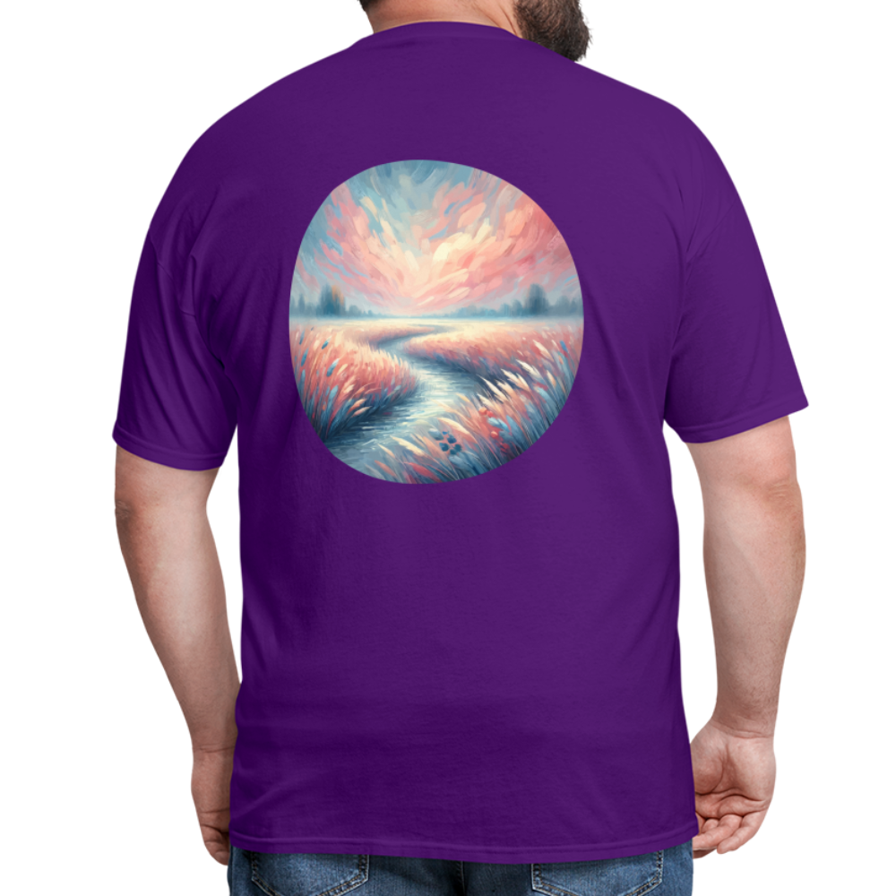 River Meadow Graphic Unisex Classic T-Shirt with Logo - purple