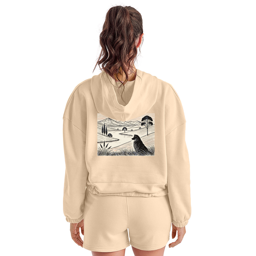 Women’s Australian Shepherd Prairie Graphic Cropped Hoodie with Logo - nude