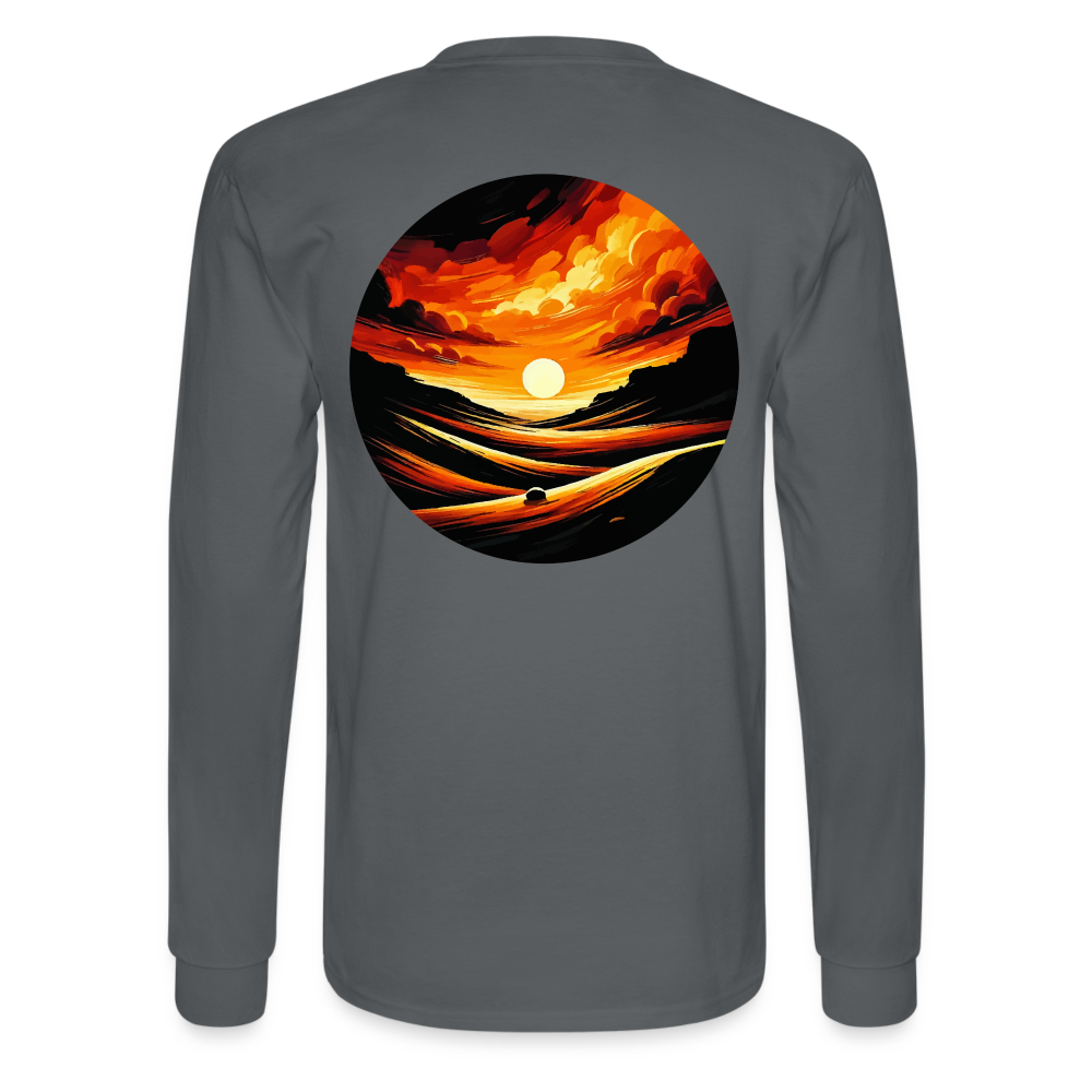 Men's Desert Sunset Graphic Long Sleeve Shirt with Logo - charcoal