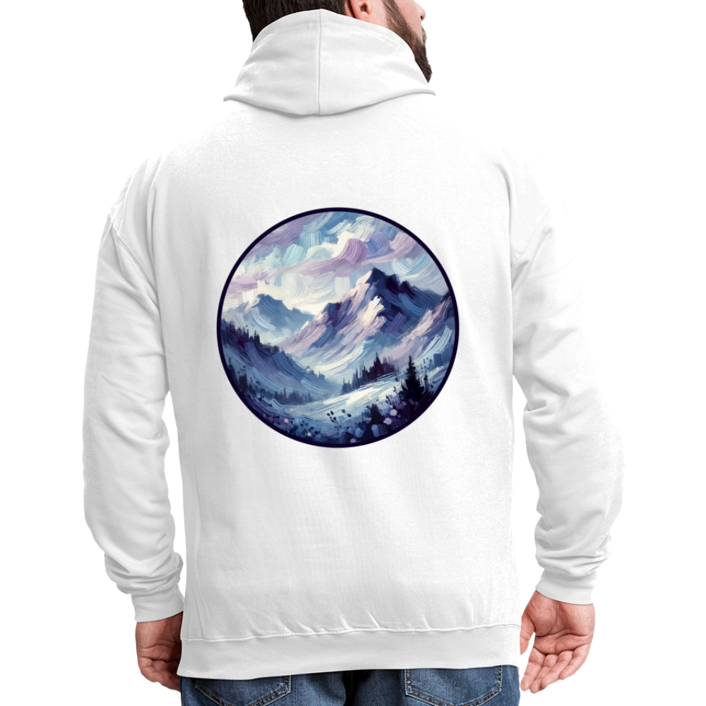 Lavender Blue Mountain Range Graphic Unisex Contrast Hoodie with Logo - white/gray