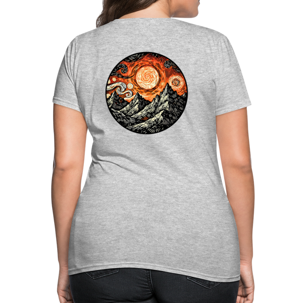 Women's Orange Swirling Mountains Graphic T-Shirt with Logo - heather gray