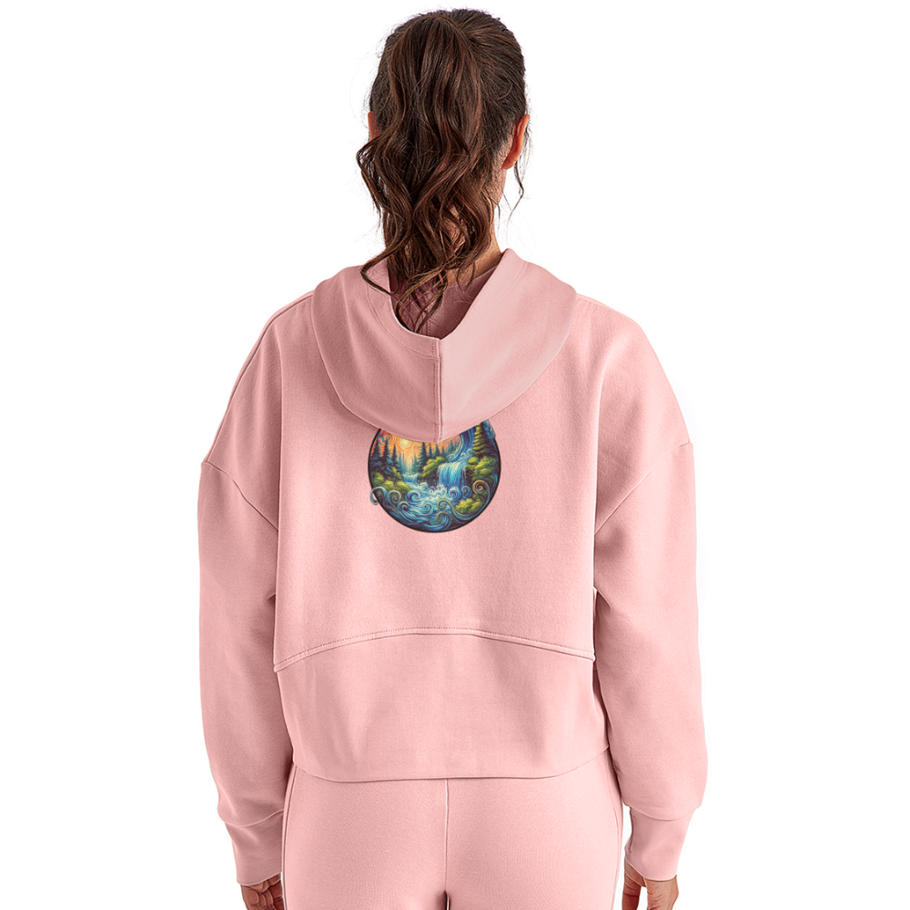 Women's Waterfall Graphic Half Zip Cropped Hoodie with Logo - light pink