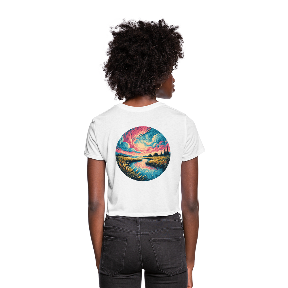 Women's River Pink and Blue Sky Graphic Cropped T-Shirt with Logo - white