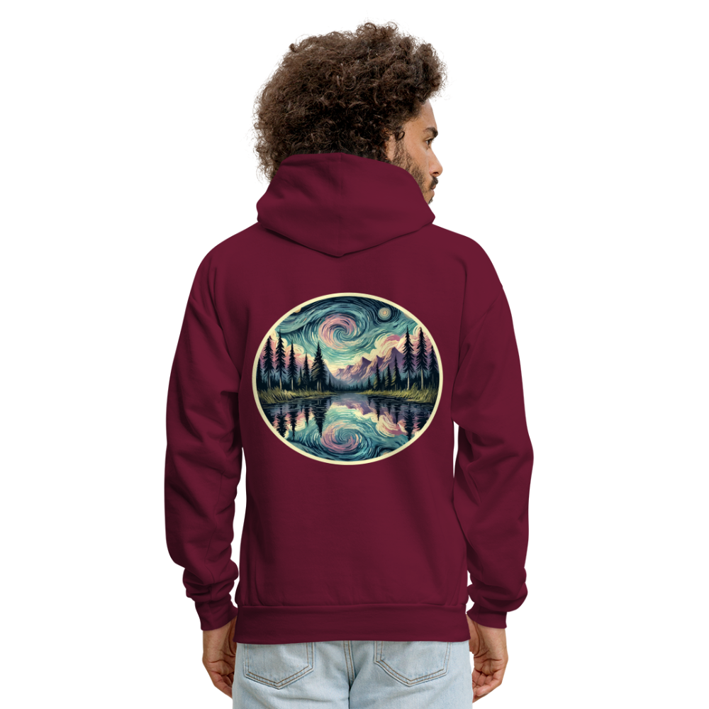 Men's Purple Swirling Sky Reflected on Lake Graphic Hoodie with Logo - burgundy