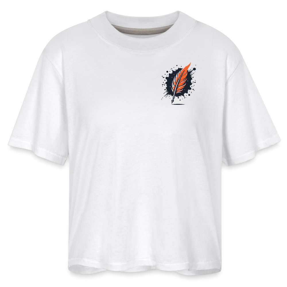 Women's Brushed Orange and Black Mountain Range Graphic Boxy Tee with Logo - white