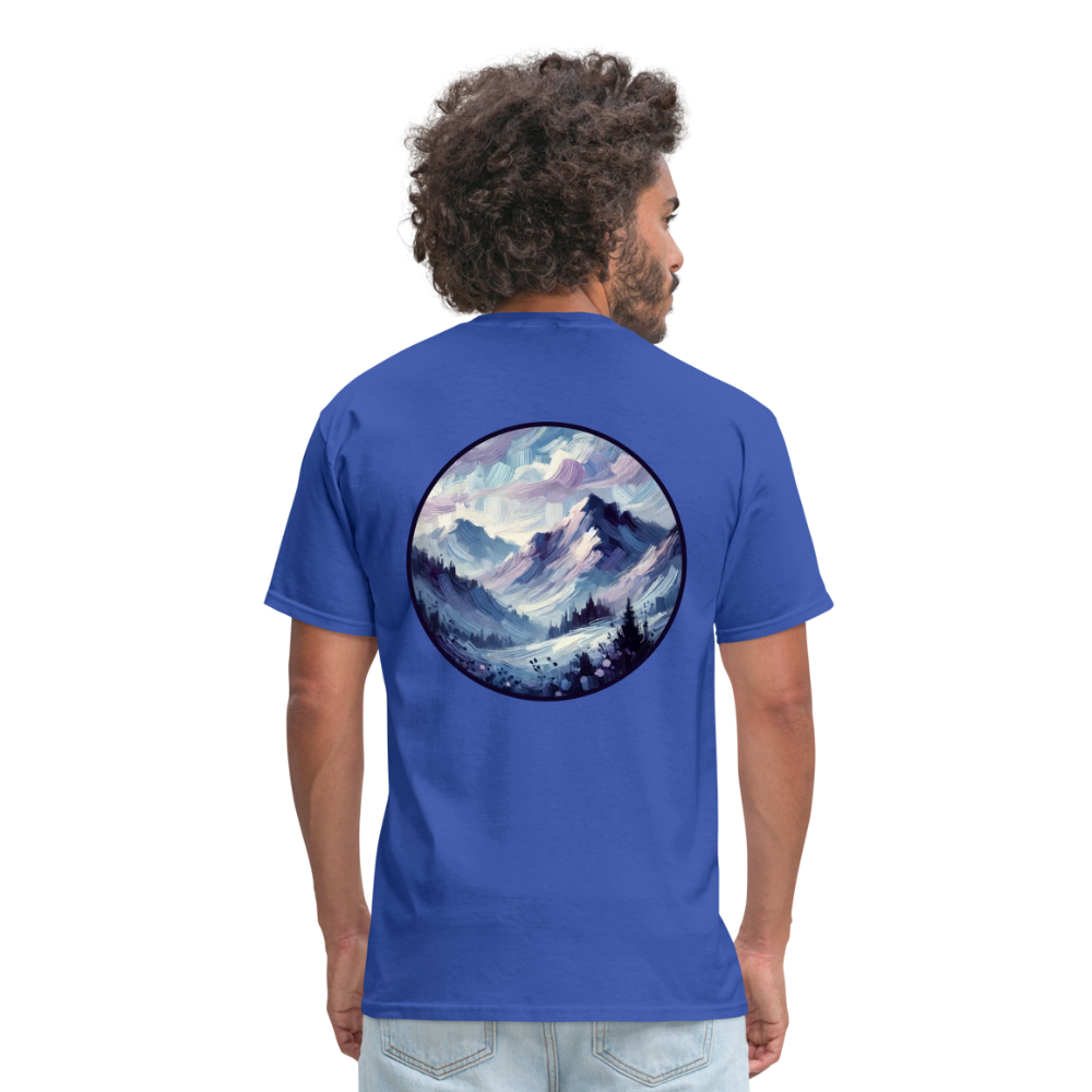 Lavender Blue Mountain Range Unisex Classic T-Shirt with Logo - royal blue