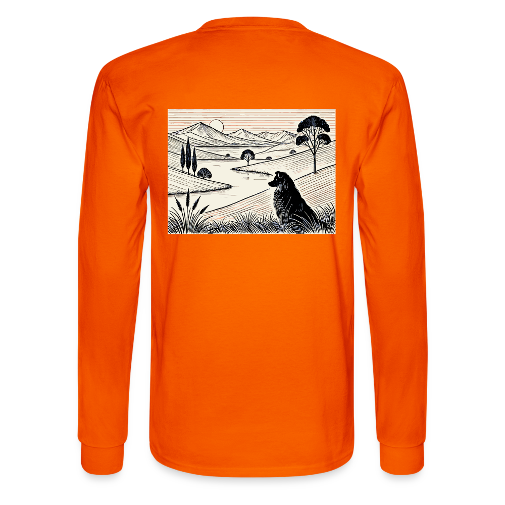 Men's Australian Shepherd Prairie Graphic Long Sleeve Shirt with Logo - orange