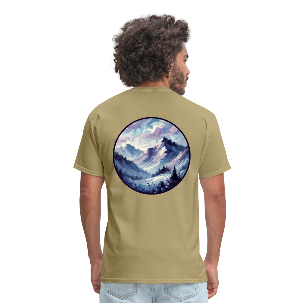 Lavender Blue Mountain Range Unisex Classic T-Shirt with Logo - khaki