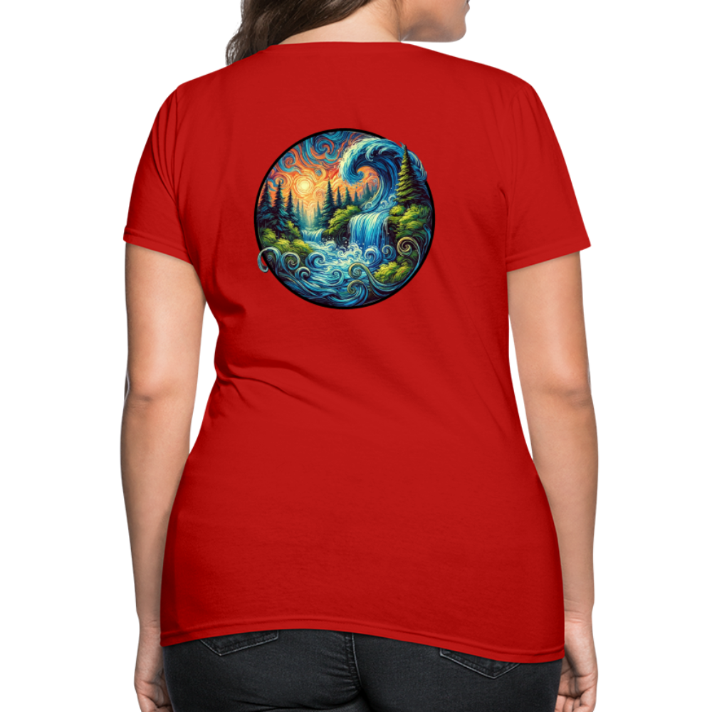 Women's Waterfall Graphic T-Shirt with Logo - red