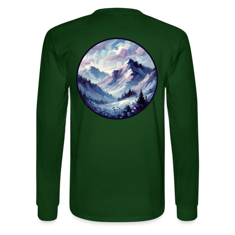 Men's Lavender Blue Mountain Range Graphic Long Sleeve Shirt with Logo - forest green