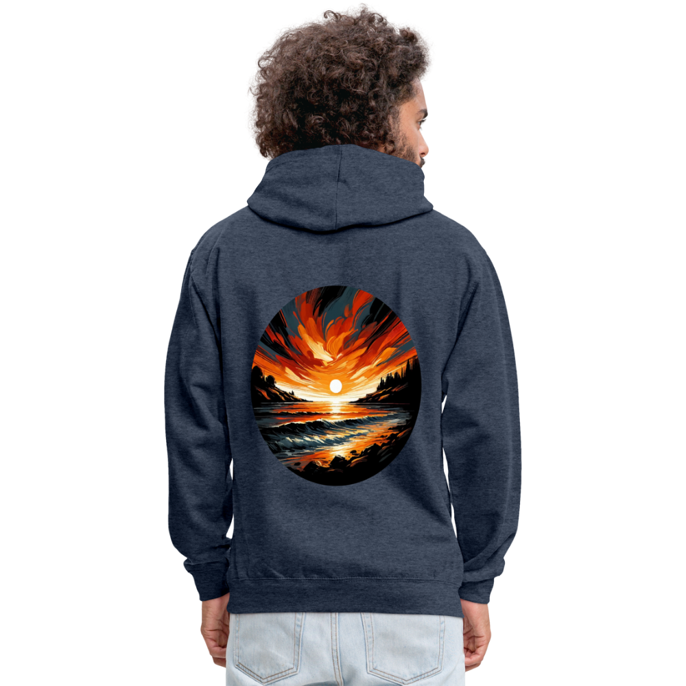 Beach Sunset Graphic Unisex Contrast Hoodie with Logo - indigo heather/asphalt