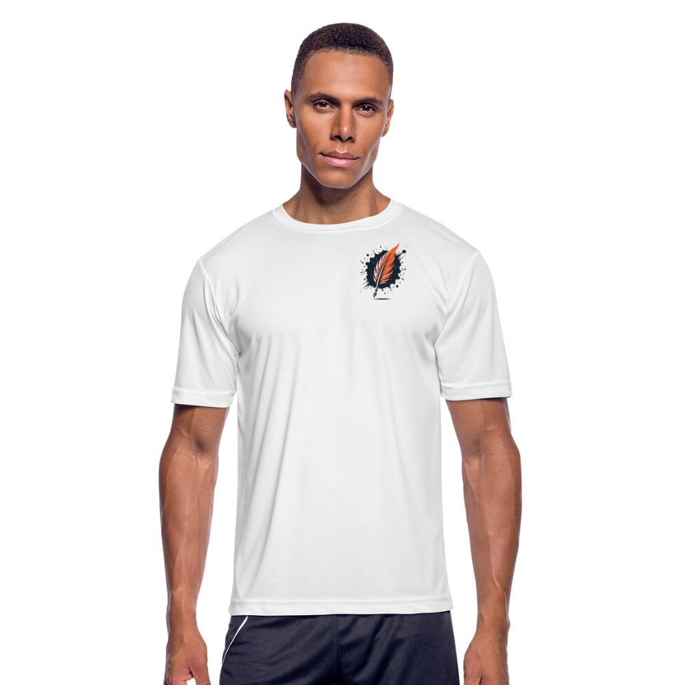 Men’s Brushed Orange and Black Mountain Range Graphic Moisture Wicking Performance T-Shirt with Logo - white