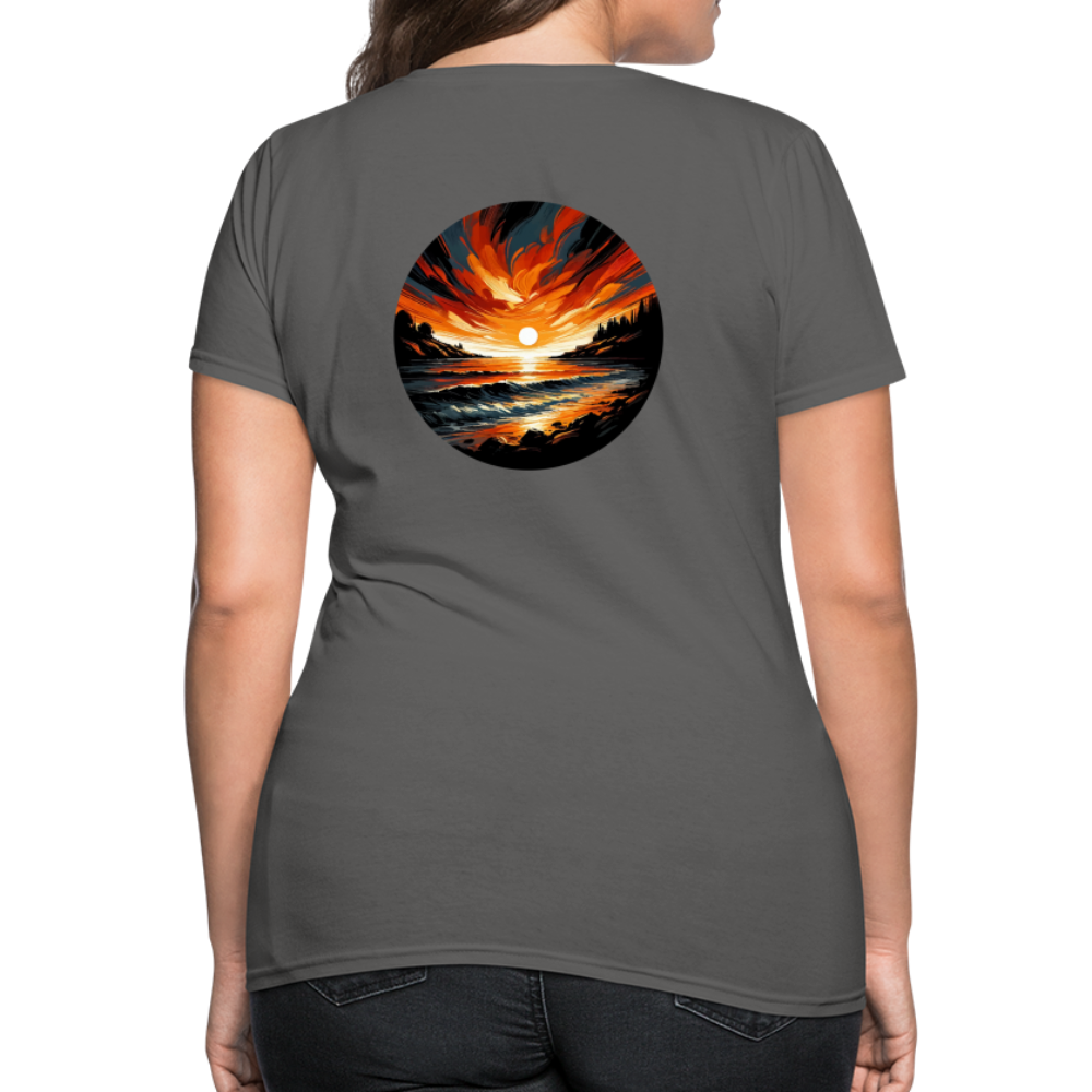 Women's Beach Sunset Graphic T-Shirt with Logo - charcoal