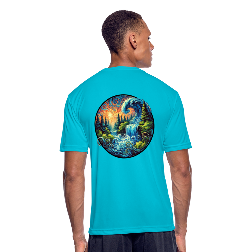 Men’s Waterfall Graphic Moisture Wicking Performance T-Shirt with Logo - turquoise