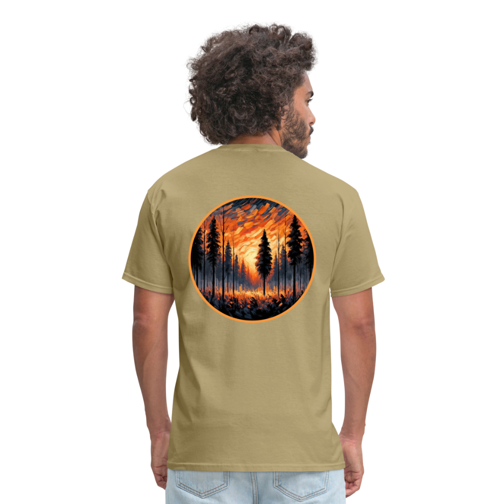 Orange Forest Sunset Unisex Classic T-Shirt with Logo - khaki