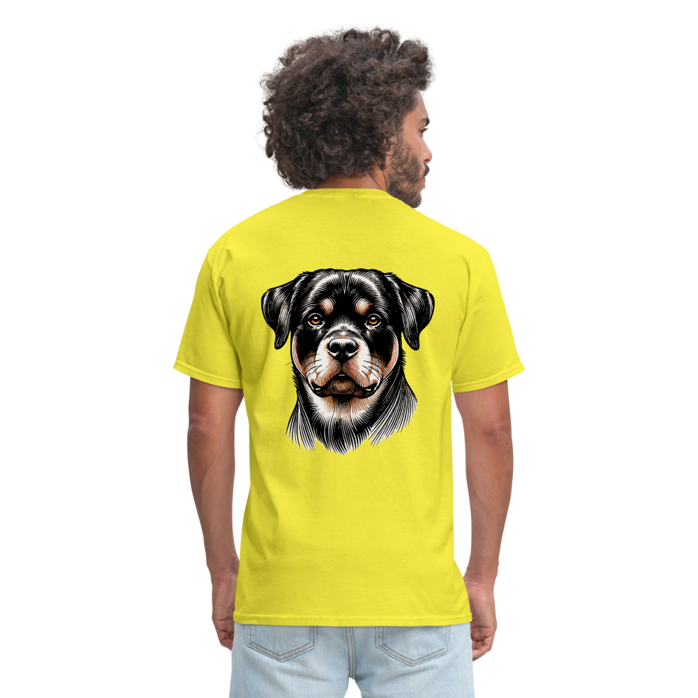 Fine Line Rottweiler Graphic Unisex Classic T-Shirt with Logo - yellow