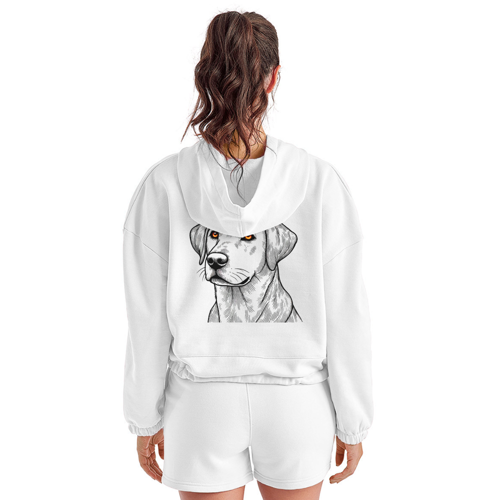 Women’s Fine Line Labrador Graphic Cropped Hoodie with Logo - white