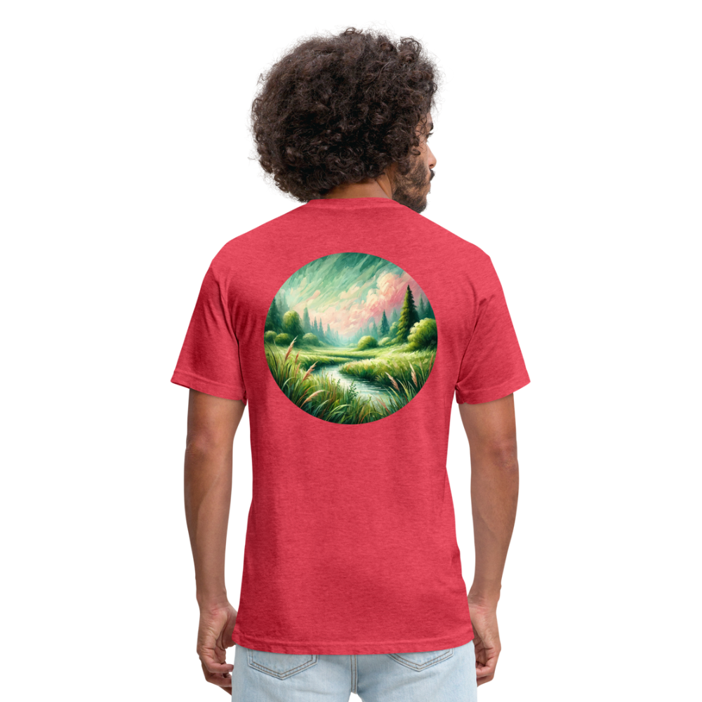 Meadow Graphic Unisex Fitted Cotton/Poly T-Shirt with Logo - heather red