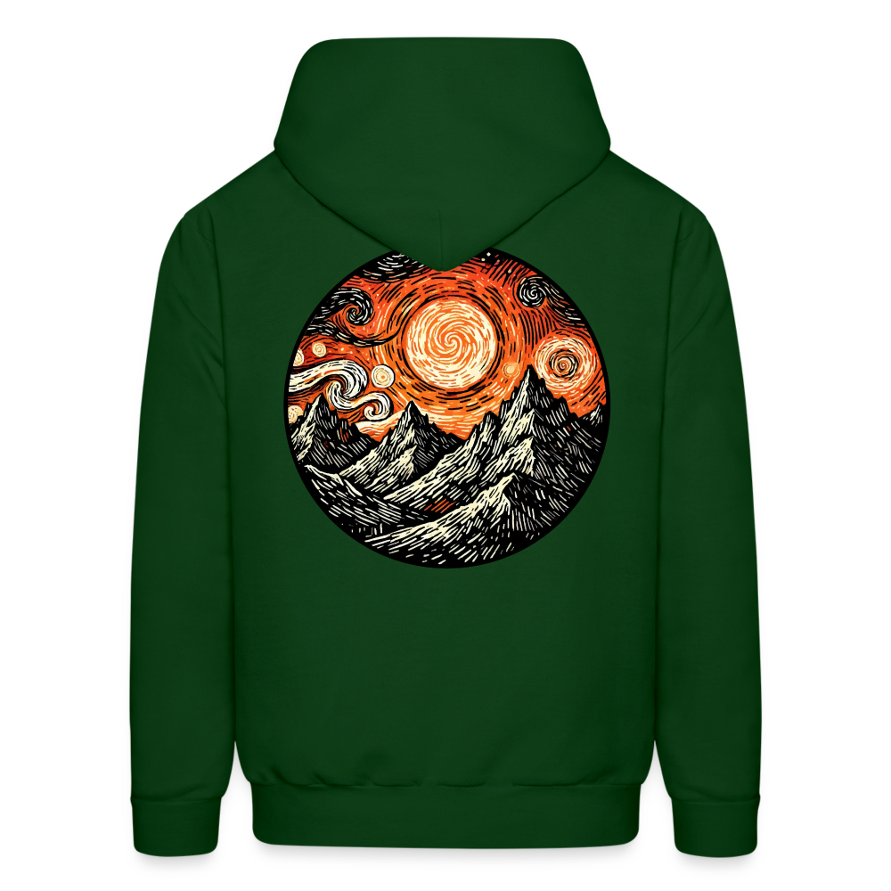 Men's Orange Swirling Mountains Graphic Hoodie with Logo - forest green