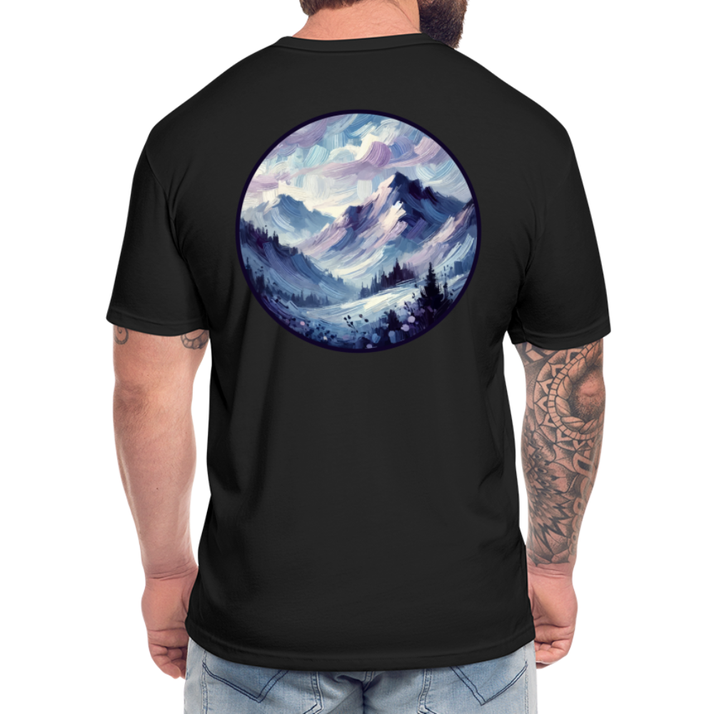 Lavender Blue Mountain Range Graphic Unisex Fitted Cotton/Poly T-Shirt with Logo - black