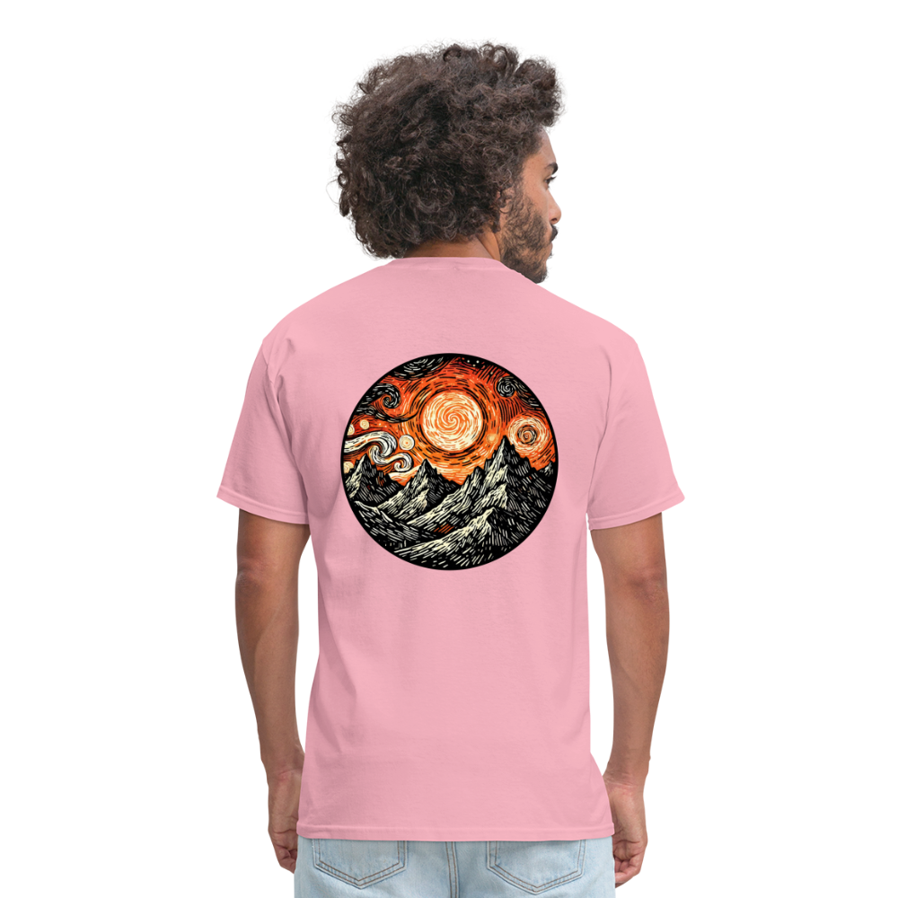 Orange Swirling Mountains Graphic Unisex Classic T-Shirt with Logo - pink