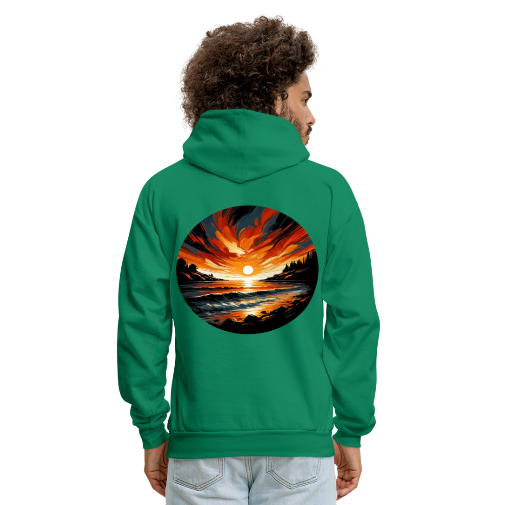 Men's Beach Sunset Graphic Hoodie with Logo - kelly green