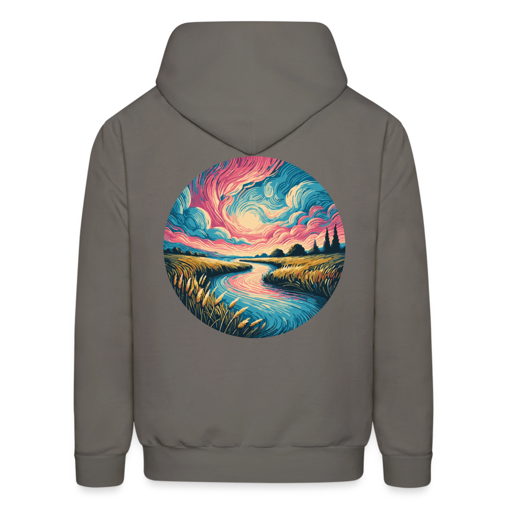 Men's River Pink and Blue Sky Graphic Hoodie with Logo - asphalt gray